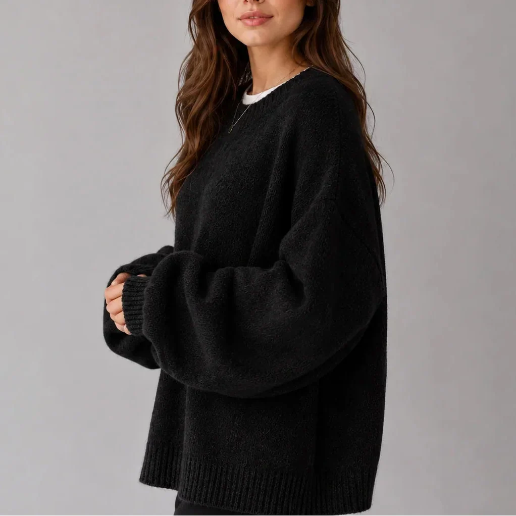 Women's Laureen Oversized Knit Jumper Crew Neck Balloon Sleeve