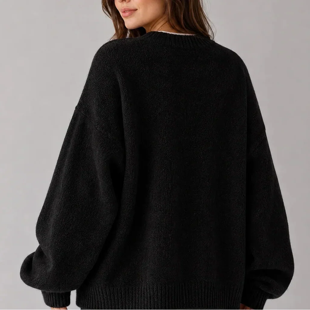 Women's Laureen Oversized Knit Jumper Crew Neck Balloon Sleeve