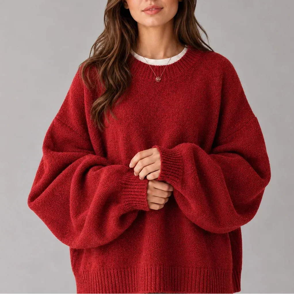 Women's Laureen Oversized Knit Jumper Crew Neck Balloon Sleeve