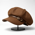 Women’s Faux Leather Beret Hat – Vintage French Style with Metal Buckle