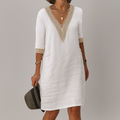 LumiNovi Linen Midi Dress Breathable Relaxed Fit Tie Waist