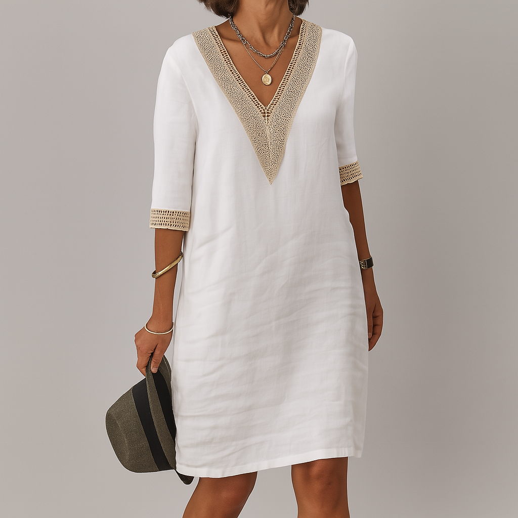 LumiNovi Linen Midi Dress Breathable Relaxed Fit Tie Waist