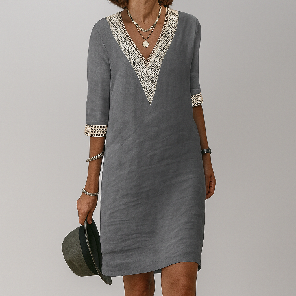 LumiNovi Linen Midi Dress Breathable Relaxed Fit Tie Waist