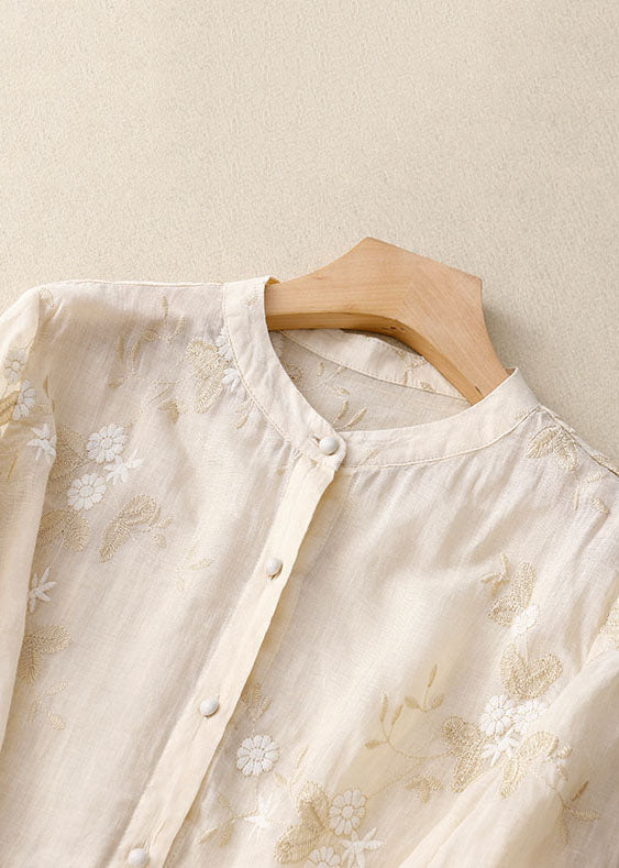 LumiNovi Floral Embroidery Long Sleeve Blouse Relaxed Fit Women's