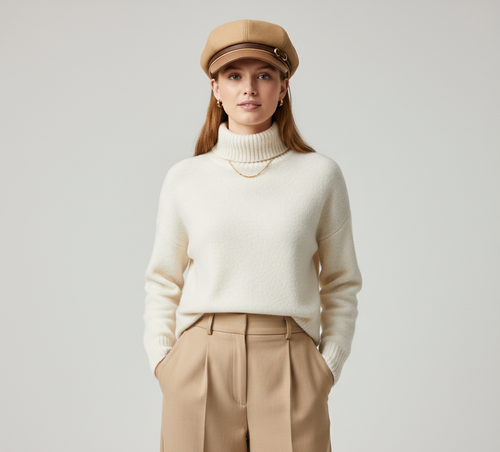 Women’s Fashion Beret – Faux Leather Cap with Decorative Gold Hardware