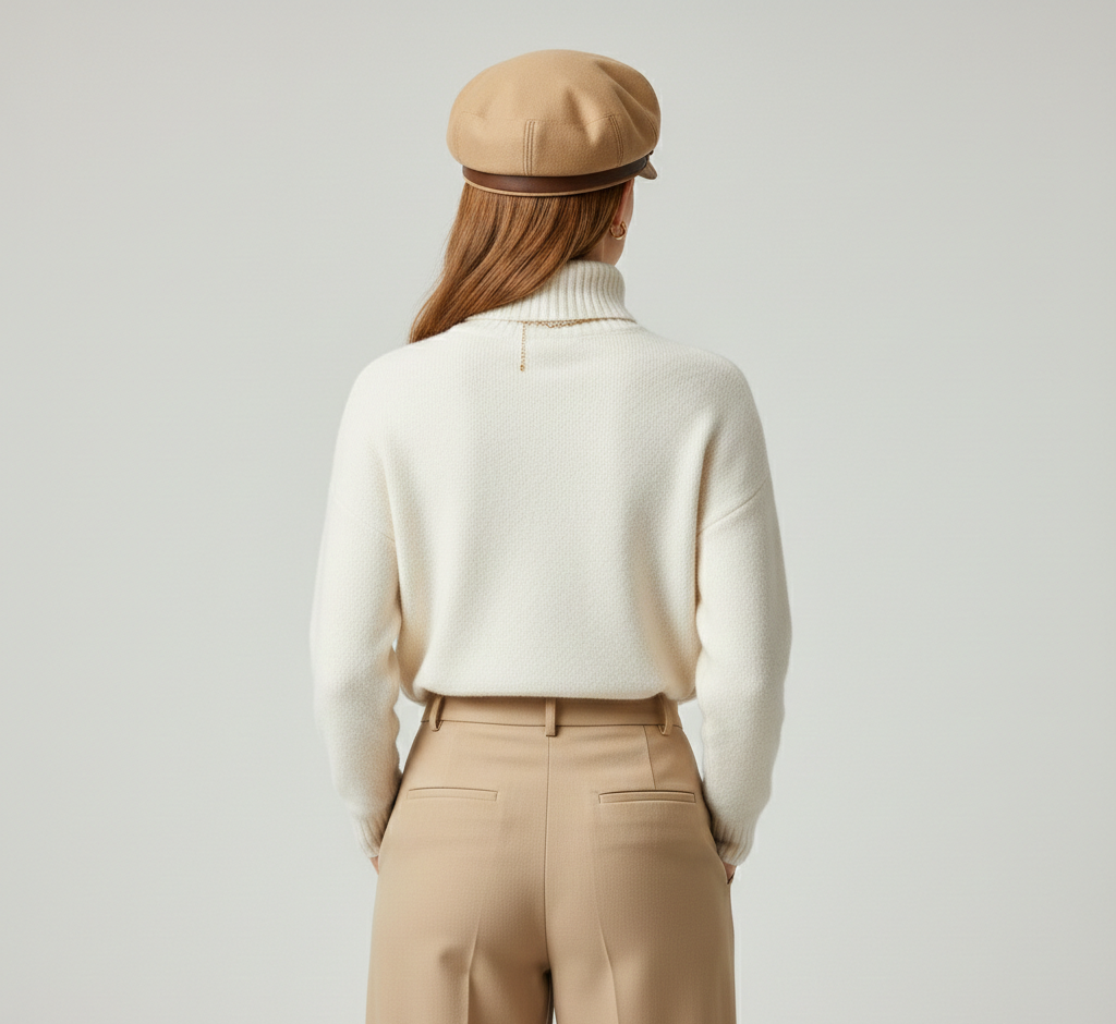 Women’s Fashion Beret – Faux Leather Cap with Decorative Gold Hardware