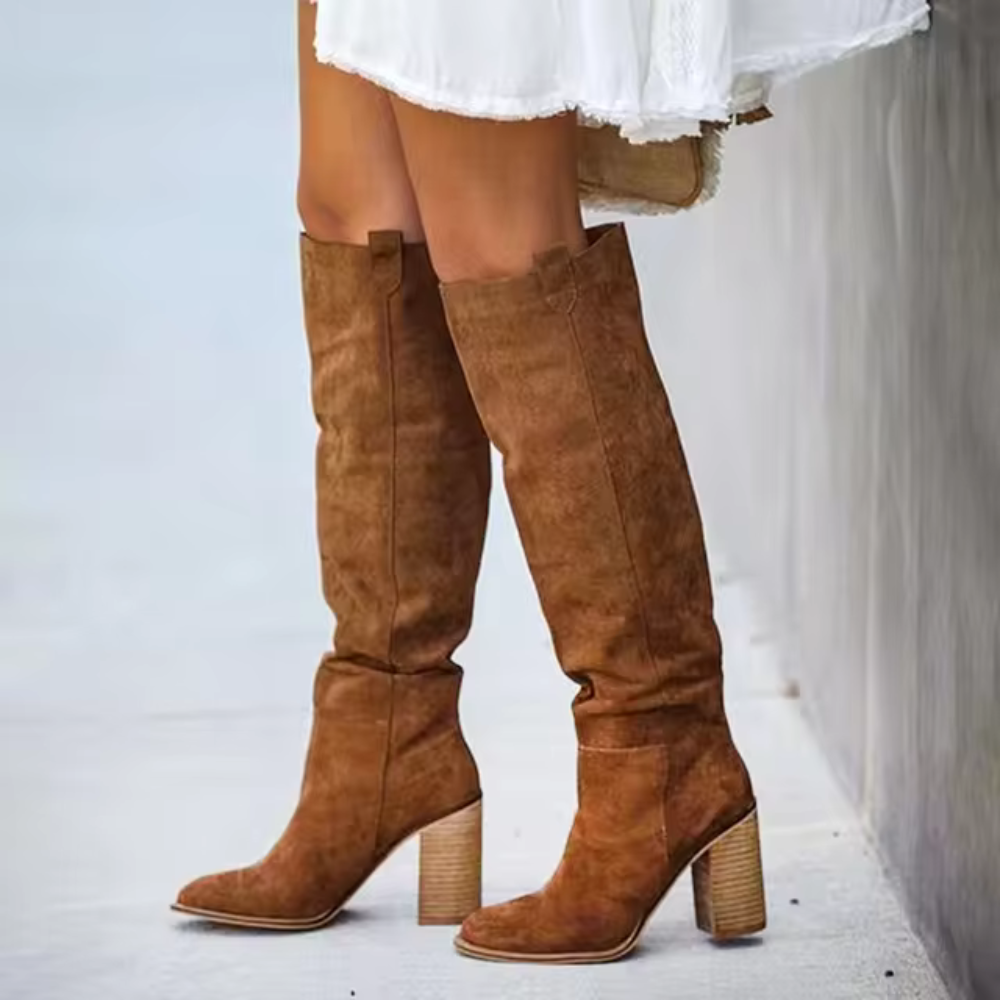 Women's Pointed Toe Suede-Look Knee-High Boots