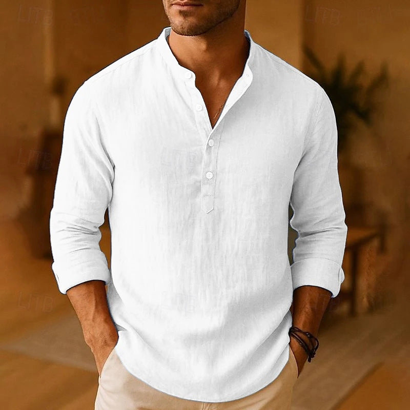 LumiNovi Men's Relaxed Fit Oversized Cotton Long Sleeve Shirt