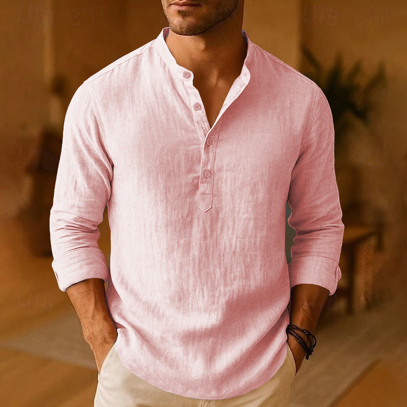 LumiNovi Men's Relaxed Fit Oversized Cotton Long Sleeve Shirt