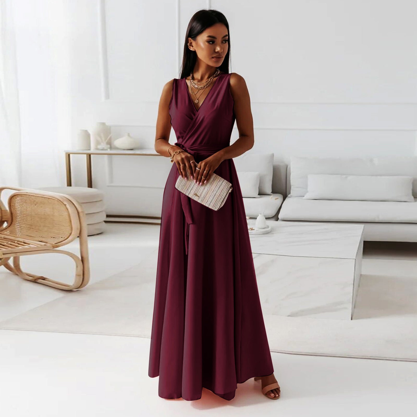The Hills Nashville Hailey Women's Sleeveless Wrap Maxi Wedding Guest Dress