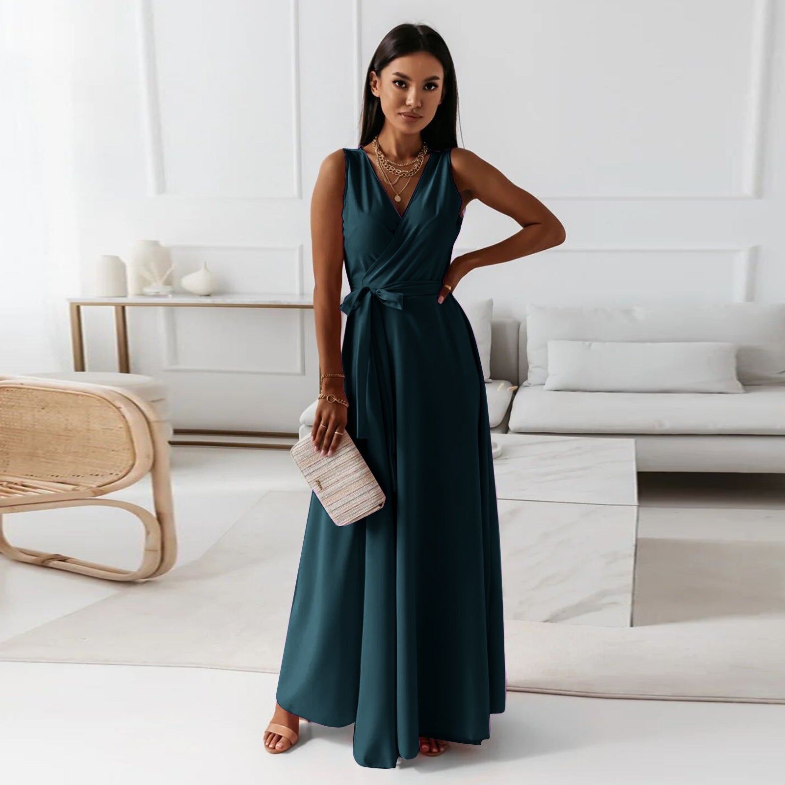 The Hills Nashville Hailey Women's Sleeveless Wrap Maxi Wedding Guest Dress