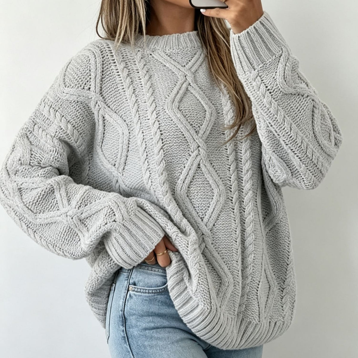 Haven Beck Women's Harriet Diamond Cable Knit Sweater Crewneck
