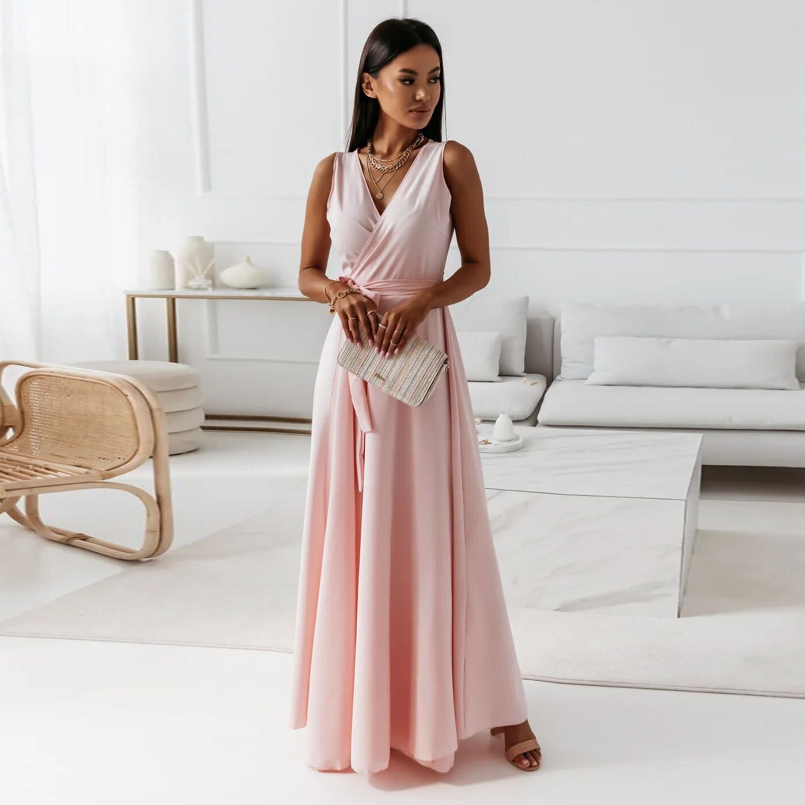 The Hills Nashville Hailey Women's Sleeveless Wrap Maxi Wedding Guest Dress
