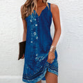 LumiNovi Vintage Floral Sleeveless Dress Knee-Length Round Neck