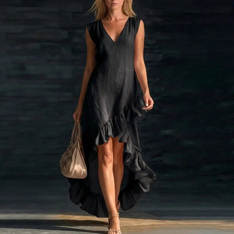 Haven Beck Dolce Sleeveless Ruffle Maxi Dress V-Neck