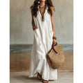 Haven Beck Reese Bohemian V Neck Casual Linen Maxi Dress