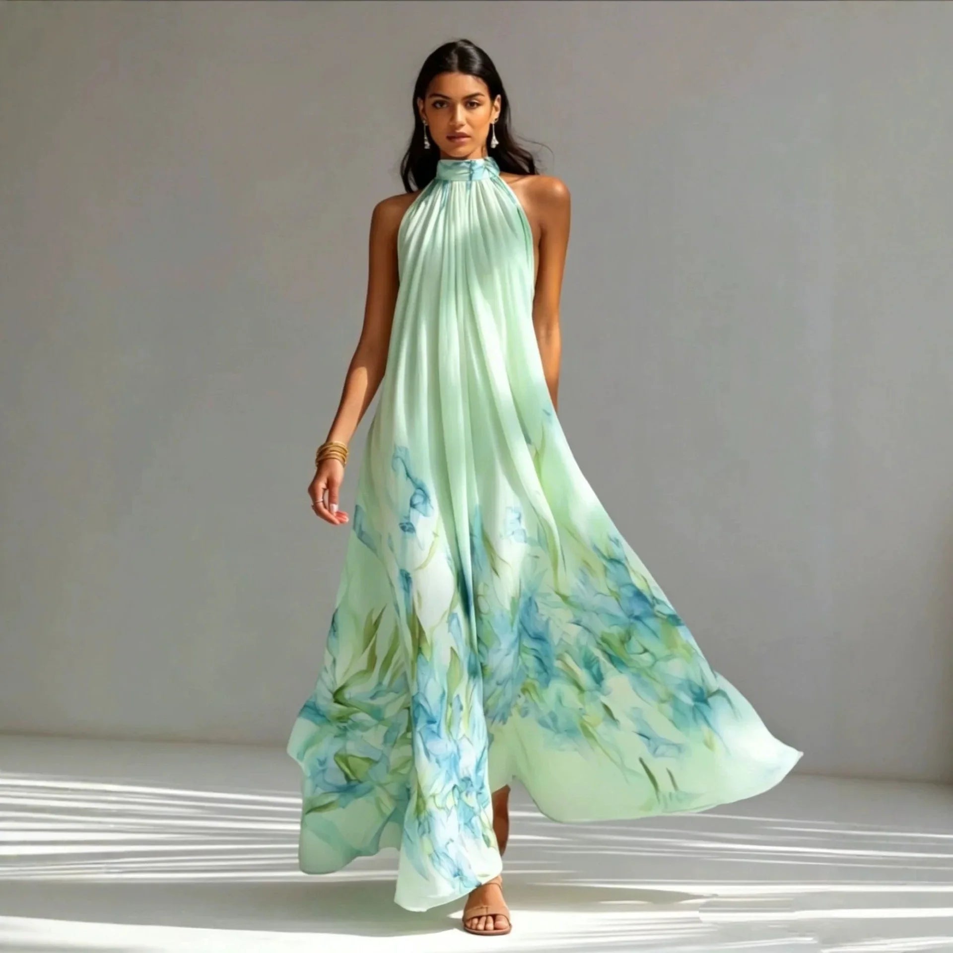 Haven Beck Maecey Printed Halter Maxi Dress