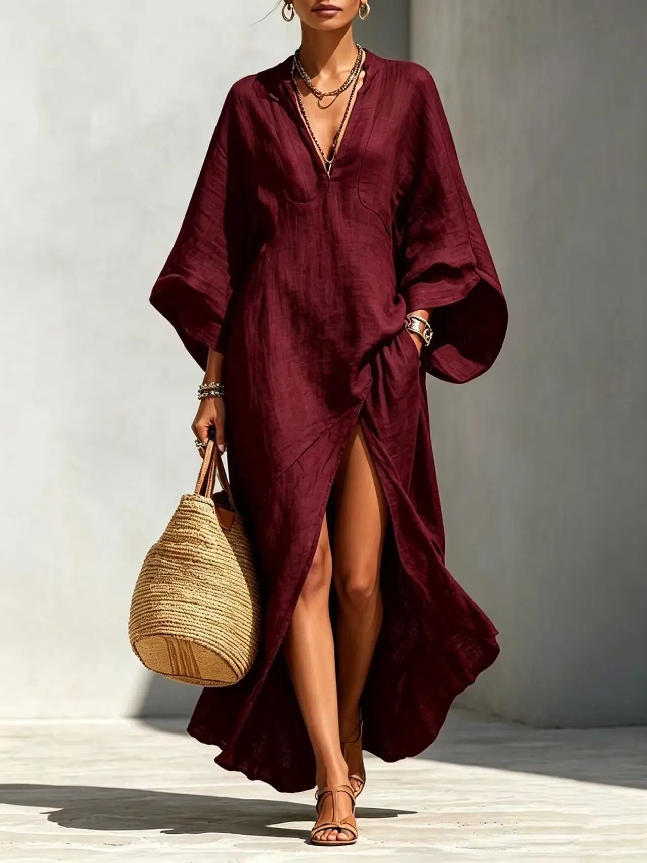 Haven Beck Anastasia High Slit Boho Maxi Dress for Women