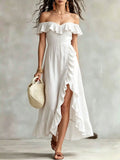 Haven Beck Arabella One Shoulder Ruffle Maxi Dress Split Hem