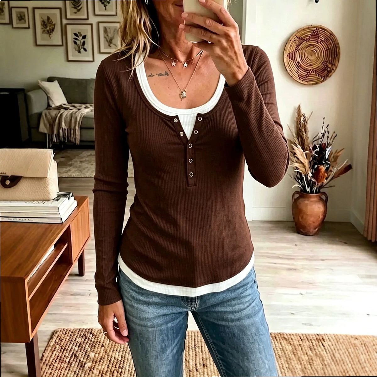 Haven Beck Women's Brynn Half Button Ribbed Top