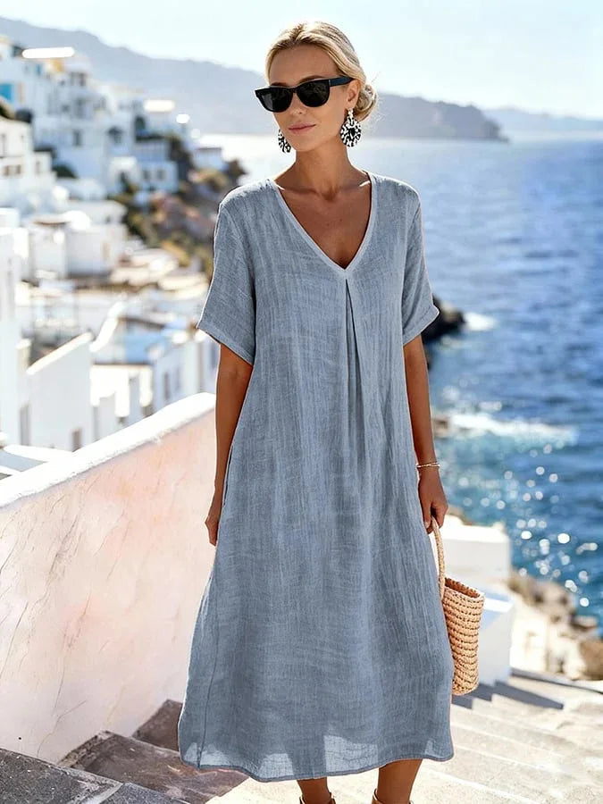 Haven Beck Maren Relaxed V-Neck Summer Midi Dress