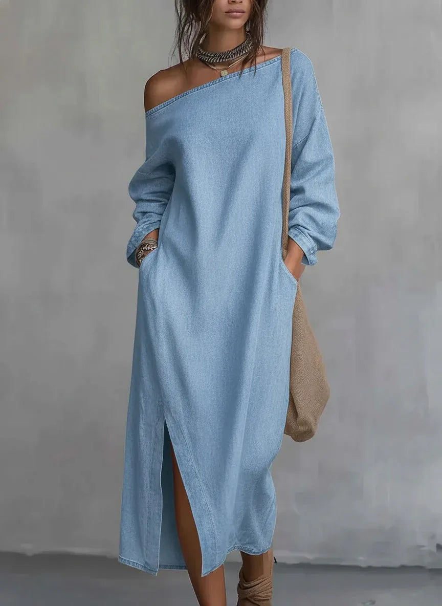 Haven Beck Kaylee One Shoulder Linen Maxi Dress
