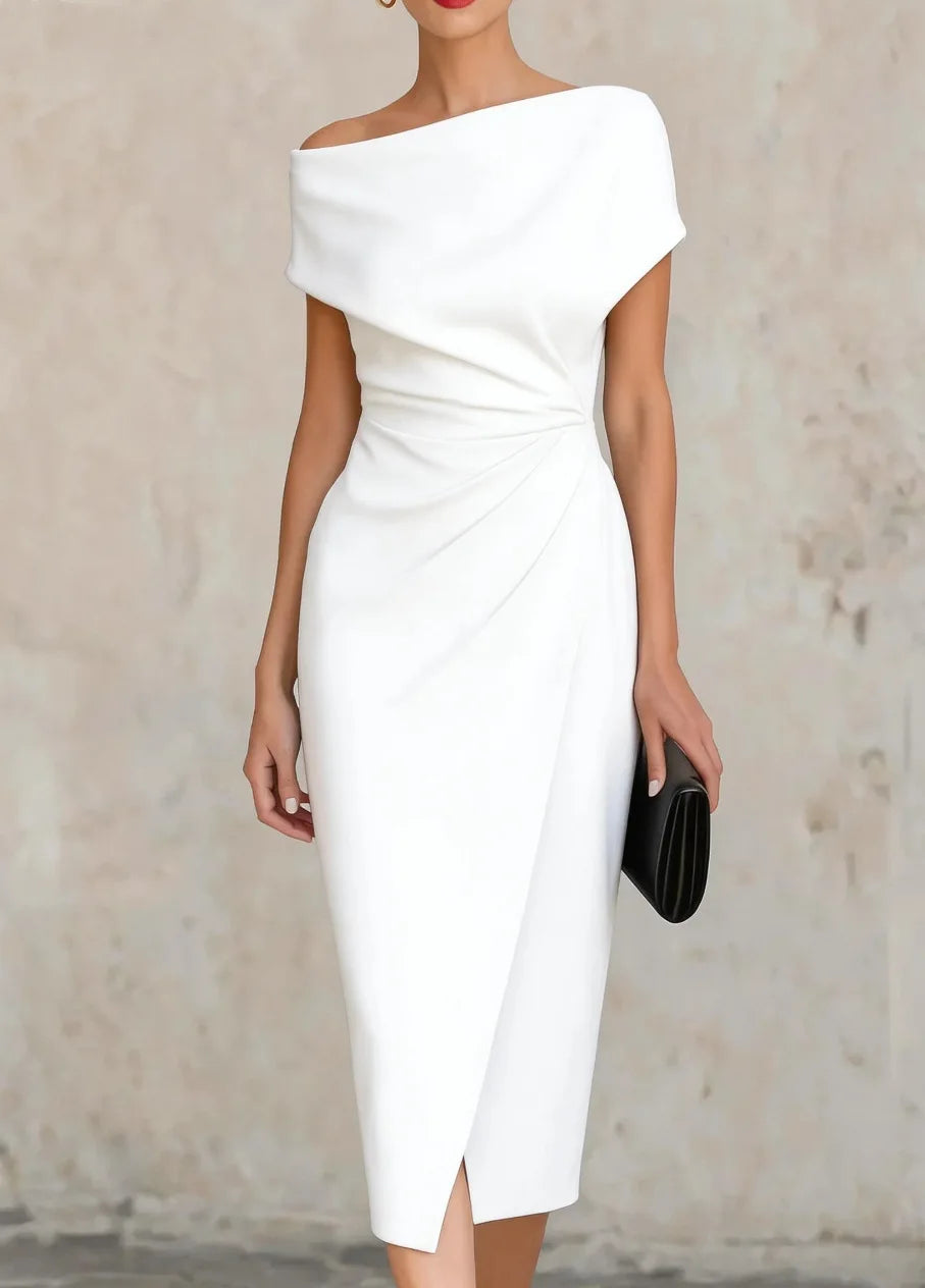 Haven Beck Megan Pleated Slit Midi Dress