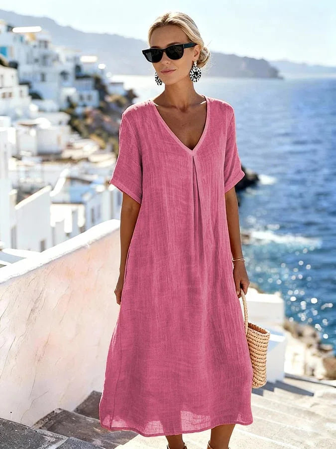 Haven Beck Maren Relaxed V-Neck Summer Midi Dress