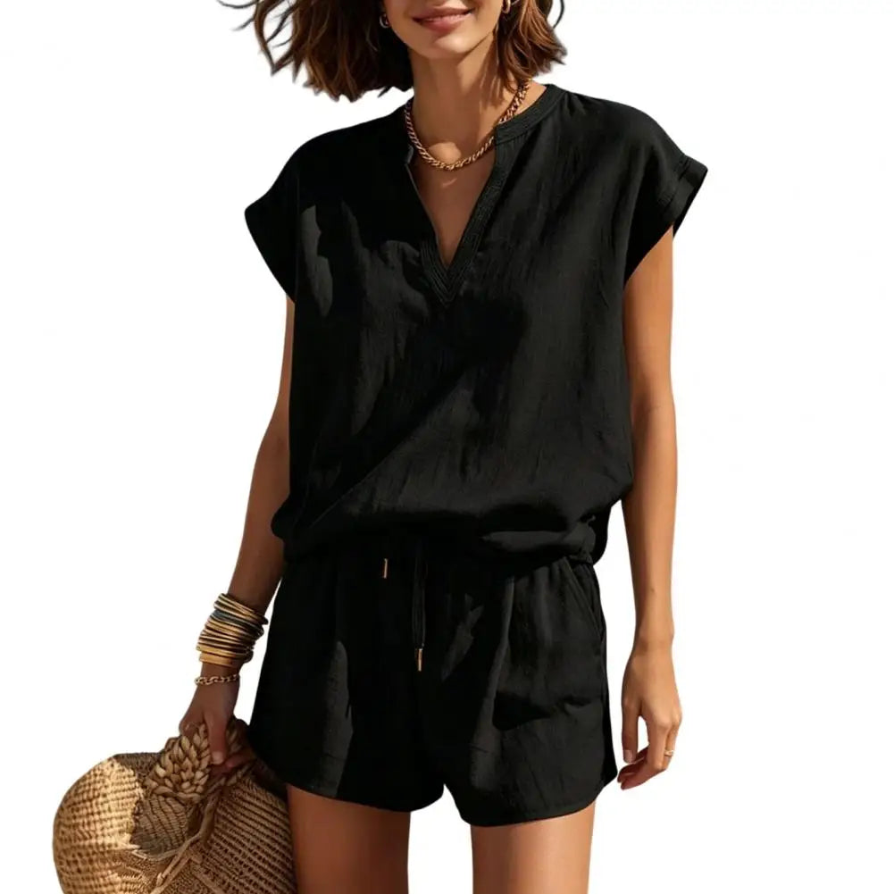 Haven Beck Valentina Casual Summer Co-Ord Set Notch V-Neck