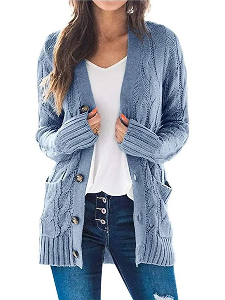 Women's Elowen Cable Knit Cardigan Button Front Pockets