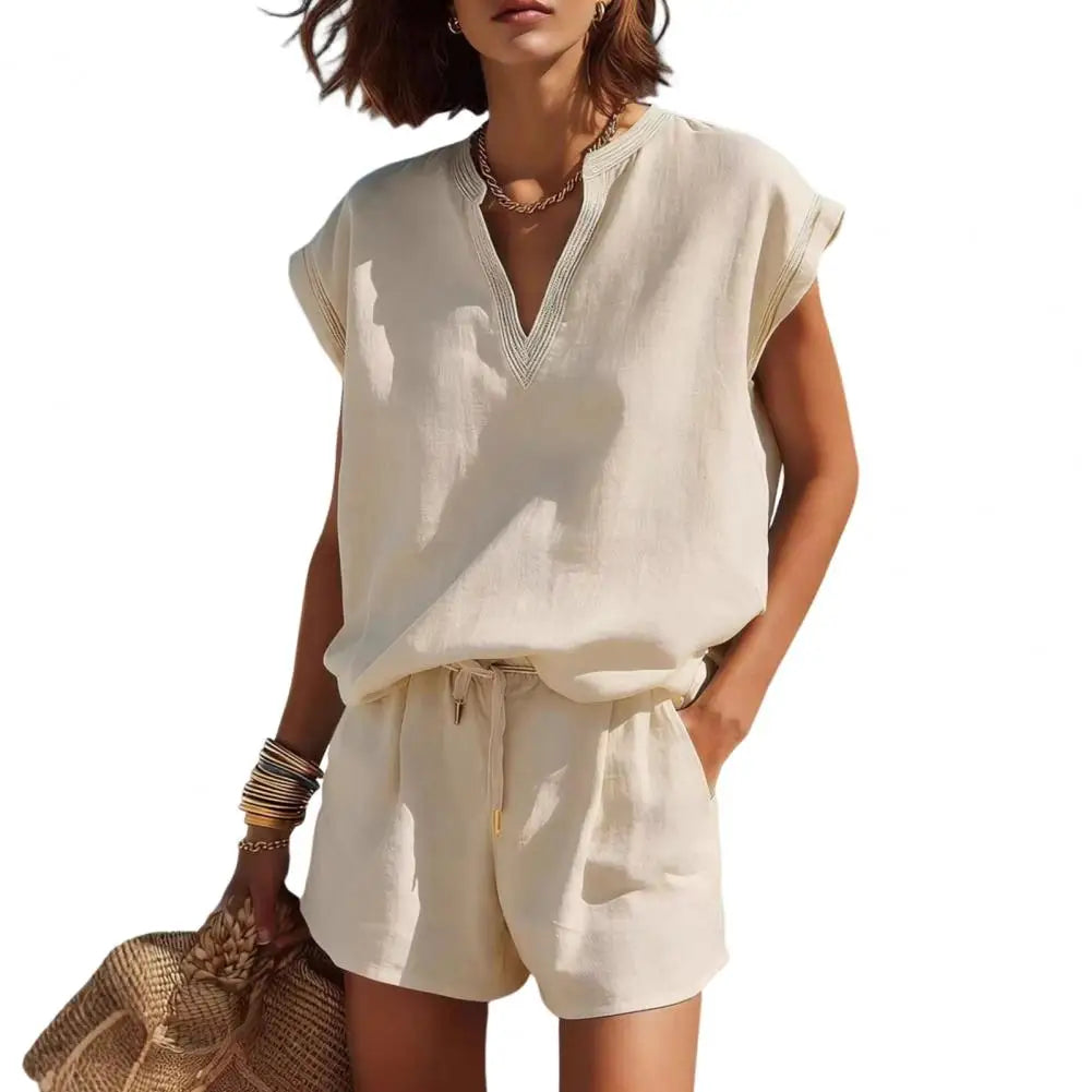 Haven Beck Valentina Casual Summer Co-Ord Set Notch V-Neck