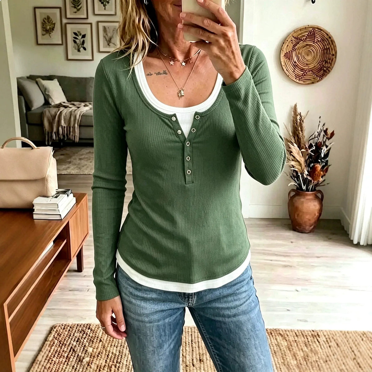 Haven Beck Women's Brynn Half Button Ribbed Top