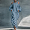 Haven Beck Olive Bohemian Linen Maxi Dress Cold Shoulder