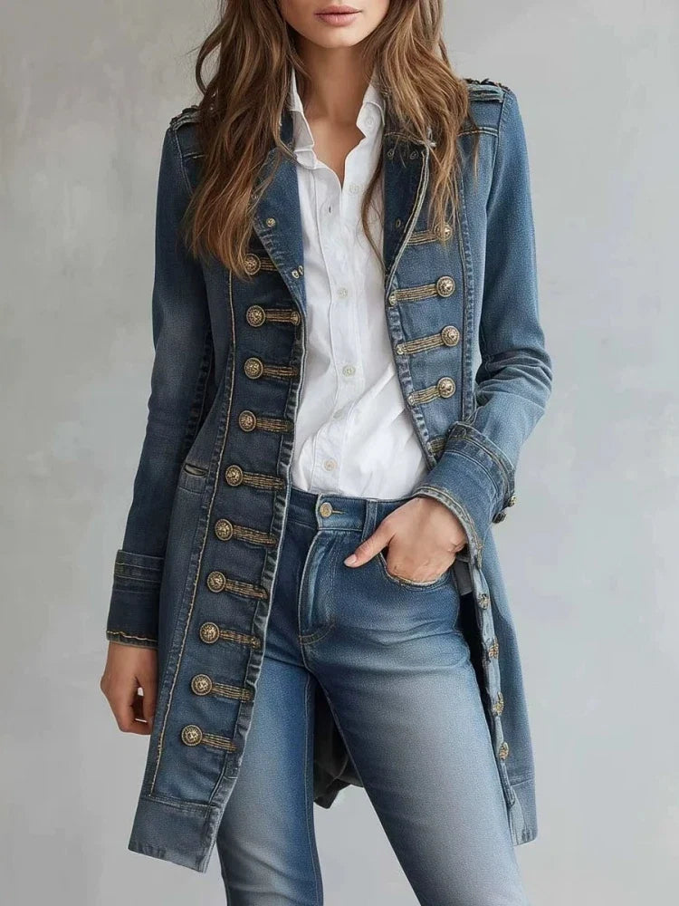 Haven Beck Women's Vivienne Denim Trench Coat Double Breasted