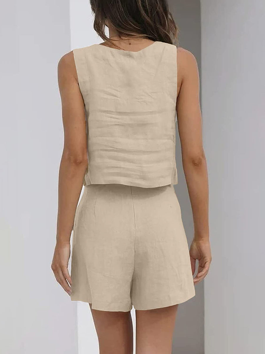 Haven Beck Leny Lightweight Sleeveless Matching Set Crop Top Shorts