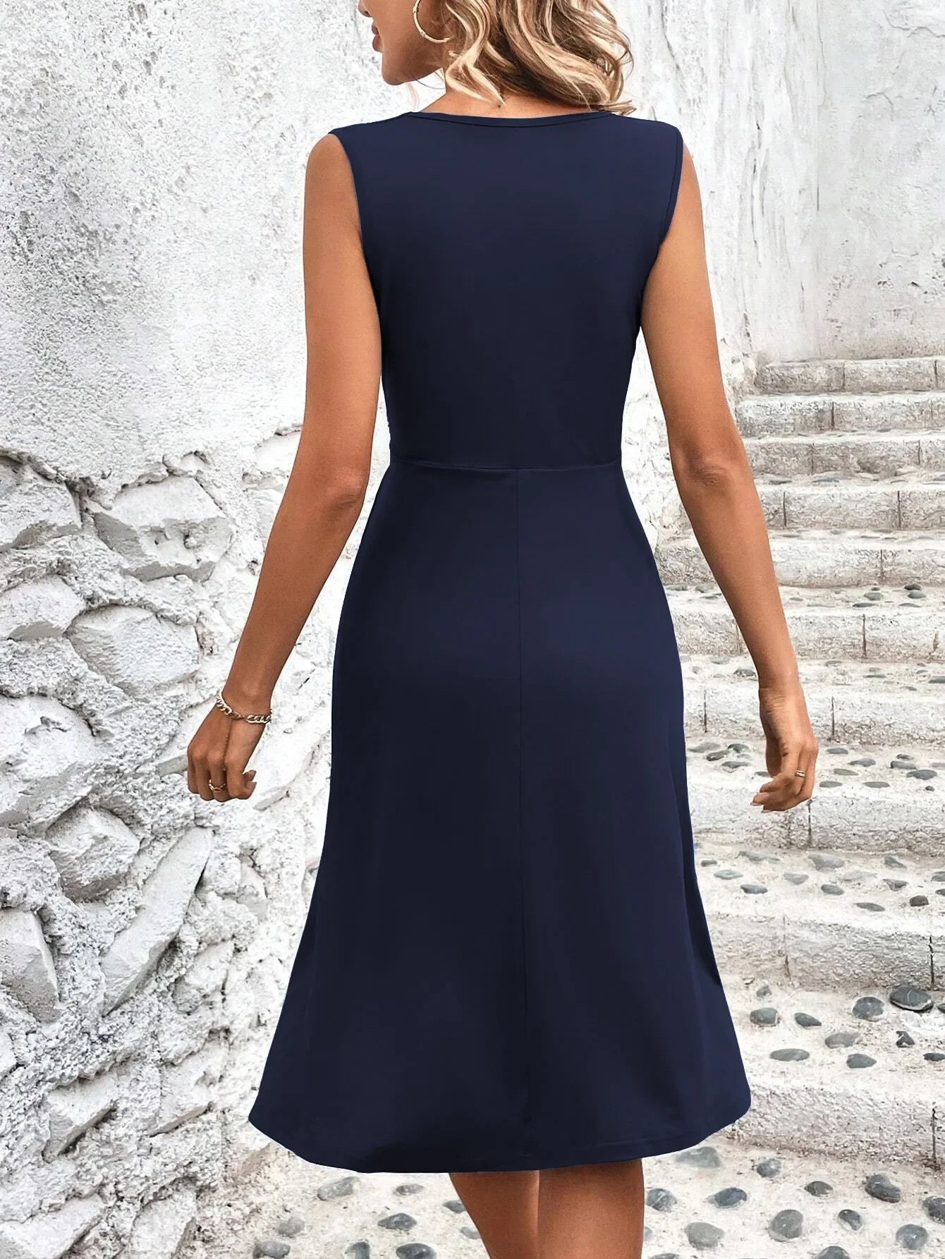 Haven Beck Amelia Wrap Waist Midi Dress Sleeveless A-Line