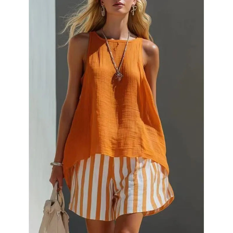 Haven Beck Sleeveless Tank and Striped Shorts Set