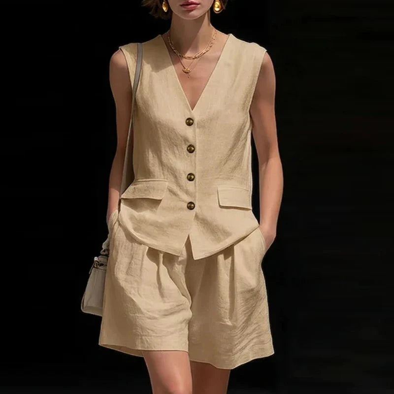 Haven Beck Hillary Linen Vest and Shorts Set Women's Two-Piece