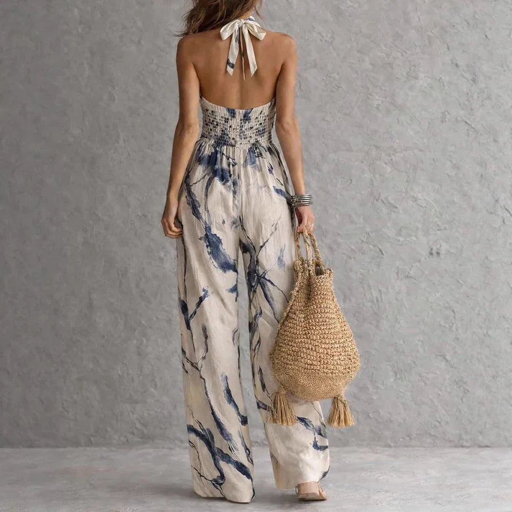 Urban Hollis Madison Flowy Halter Jumpsuit Watercolor Print