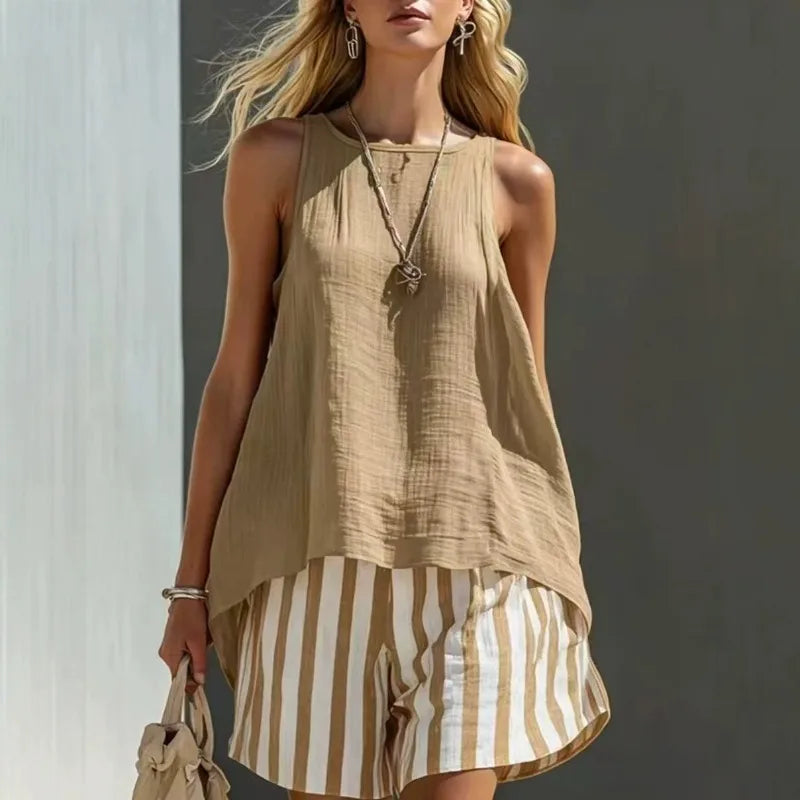 Haven Beck Sleeveless Tank and Striped Shorts Set