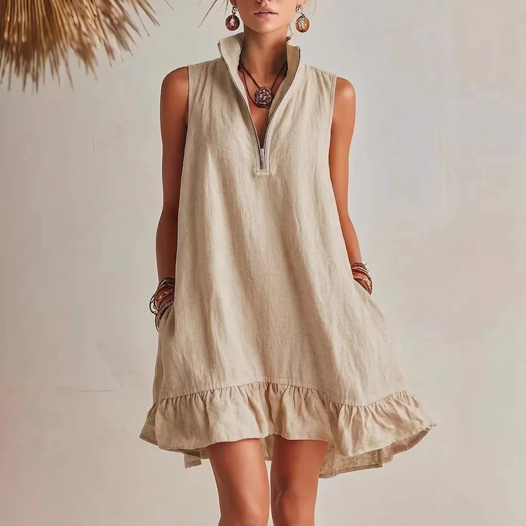 Haven Beck Kendall Ruffle Hem Mini Dress Sleeveless V-Neck