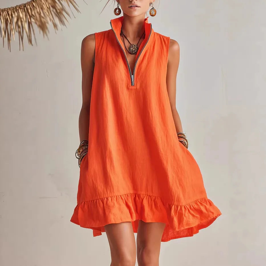 Haven Beck Kendall Ruffle Hem Mini Dress Sleeveless V-Neck
