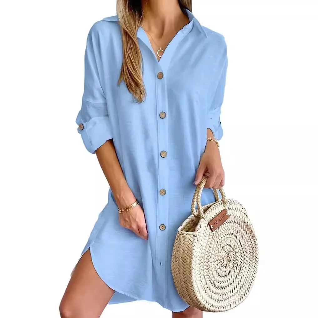 Haven Beck Gracia Button Up Shirt Dress Long Sleeve Mini