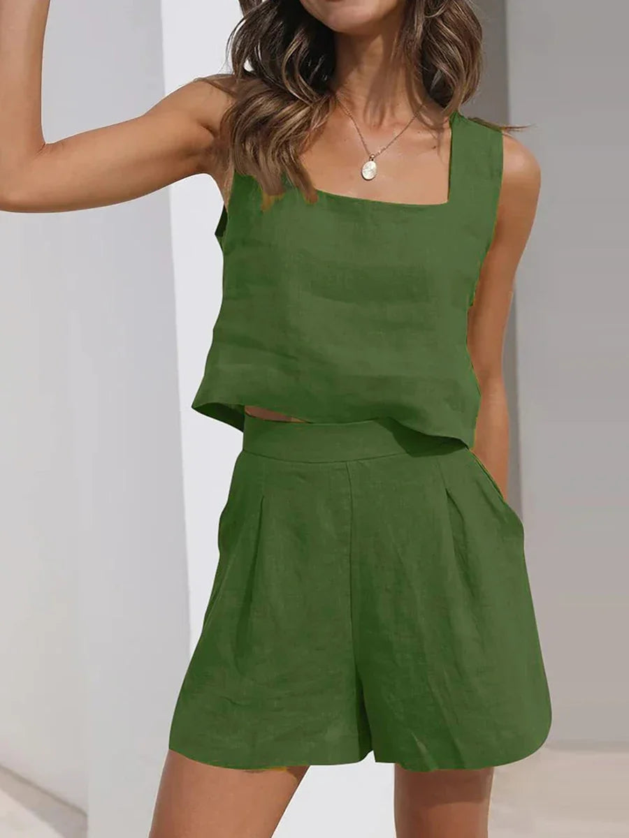 Haven Beck Leny Lightweight Sleeveless Matching Set Crop Top Shorts