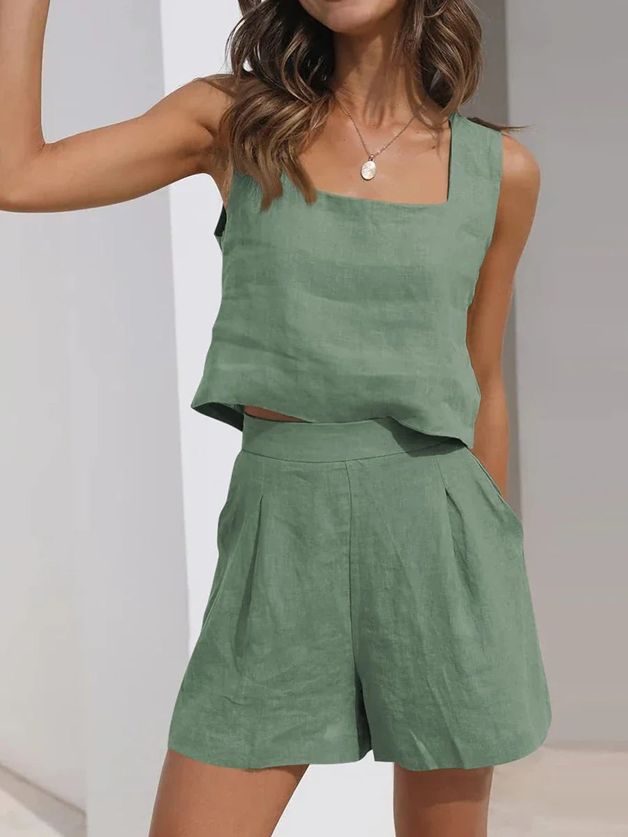 Haven Beck Leny Lightweight Sleeveless Matching Set Crop Top Shorts