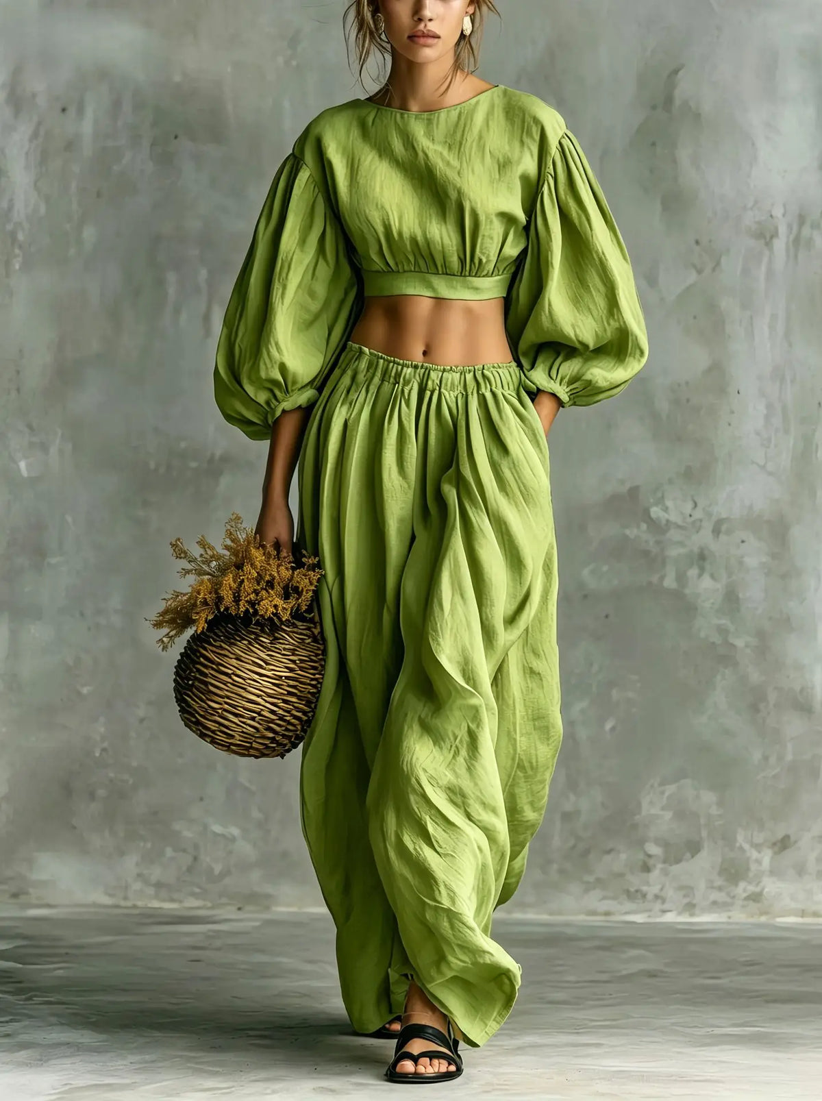 Haven Beck Maren Balloon Sleeve Trouser Set Two Piece Outfit