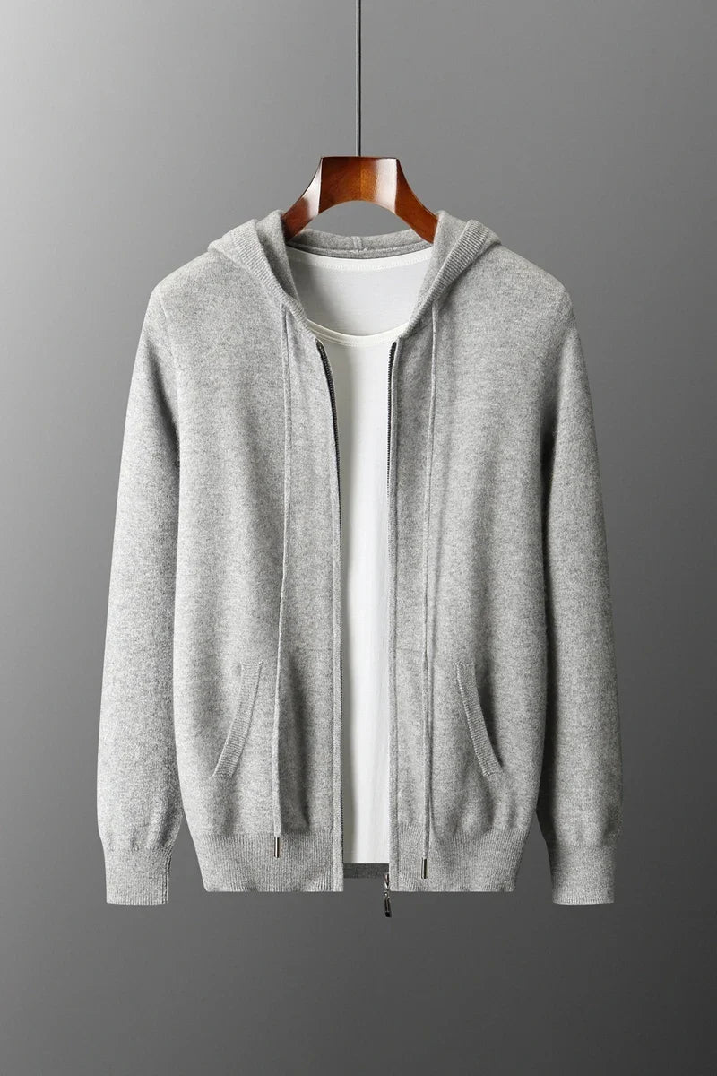 Men's Callum Cashmere Zip-Front Knit Hoodie