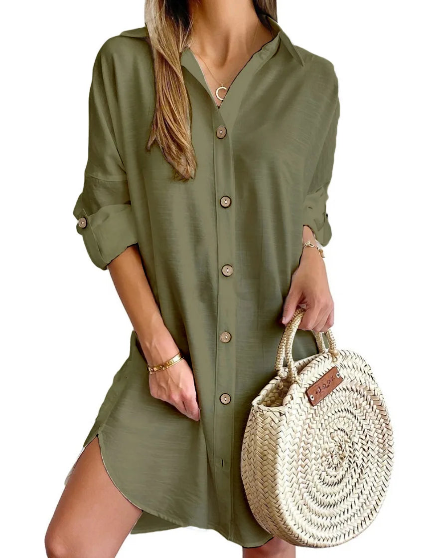 Haven Beck Gracia Button Up Shirt Dress Long Sleeve Mini