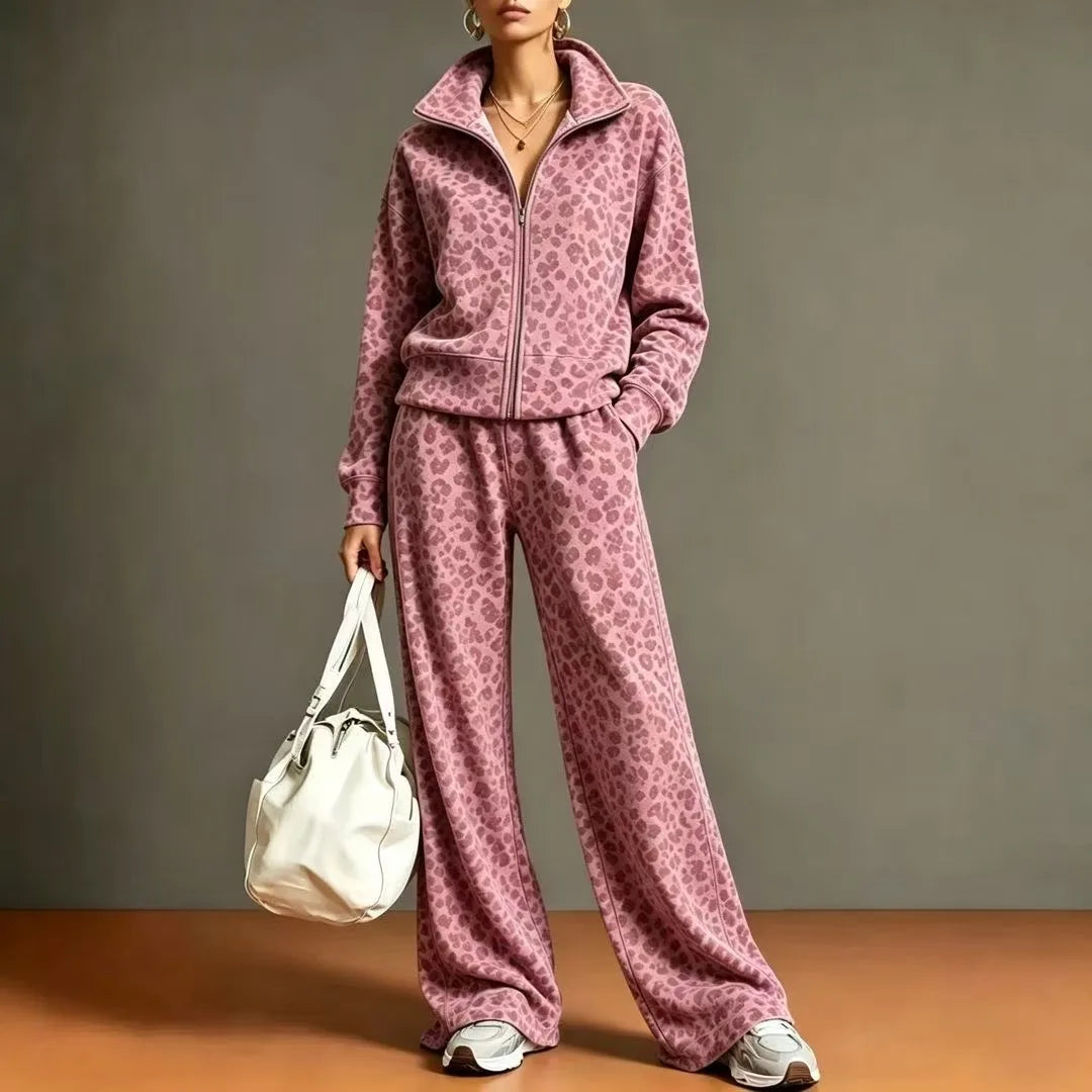 Haven Beck Women's Amira Zip Front Leopard Tracksuit