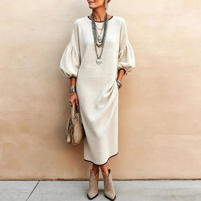 Women's Pia Lantern Sleeve Maxi Dress Round Neck